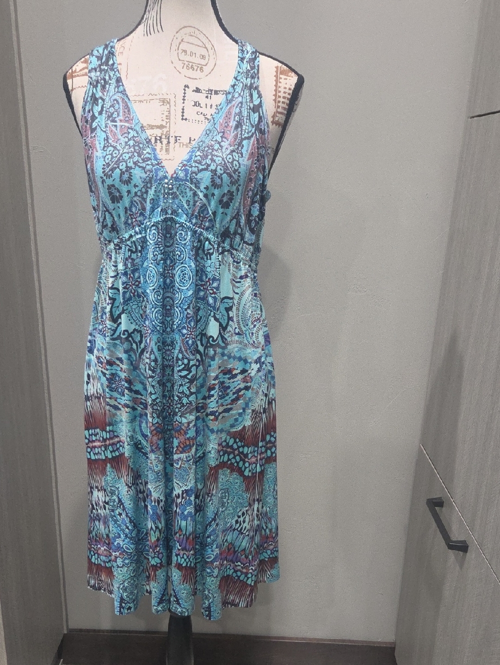 Apt. 9 Teal and Blue Printed Midi Dress